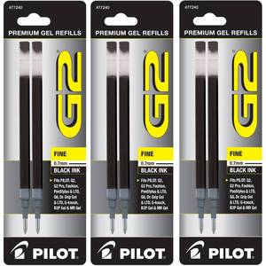 lot 10226 image: Pilot, G2 Gel Ink Refills, Fine Point 0.7 mm, Black, Pack of 6