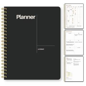 lot 10256 image: Undated Weekly Planner, 8.5 x 11, Dashboard Layout with Yearly Review, Monthly Calendars, & Weekly To Do List, Spiral Bound Organizer for Work, Study & Life (Black)