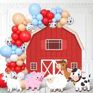 lot 10257 image: PullCrease 114 Pcs Farm Animal Theme Party Decorations Set Farm Barn Backdrop Large Animal Cardboard Cutout Yard Sign Cow Balloon Garland Arch Kit Photo Prop for Farmhouse Birthday Party Supply