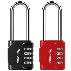lot 10265 image: Puroma 2 Pack 2.6 Inch Long Shackle Combination Lock 4 Digit Outdoor Waterproof Padlock for Hasp Locker Lock, Sports Locker, Fence, Gate, Toolbox, Case, Hasp Storage, Cabinets (Red & Black)