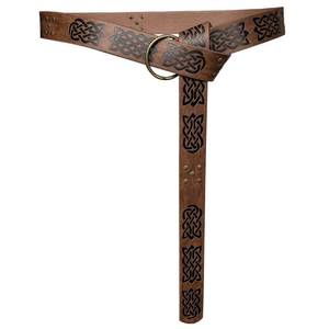 lot 10268 image: HiiFeuer Medieval Embossed PU Leather O Ring Belt, Retro Renaissance Knight Belt (Dark Brown C)