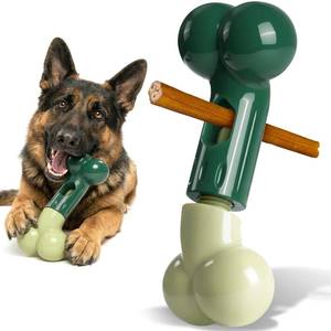 lot 10270 image: Apasiri Bully Stick Holder for MediumLarge Dogs - Anti-Choking, Prevents Swallowed Ends - Nylon Dog Chew Toy - Dishwasher Safe, Green