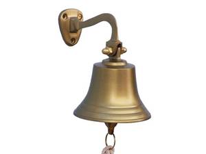 lot 10276 image: Antique Brass Finish Hanging Ships Bell 6 - Nautical Bell - Made of Aluminum Nautical Decor Rustic Vintage Home Decor, Christmas Bells Gifts