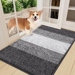 lot 10277 image: Smiry Dog Door Mat for Muddy Paws, Absorbs Moisture and Dirt, Low-Profile Entryway Mat with Non-Slip Backing, Entry Indoor Outdoor Doormat for Inside Floor (36x24 Inches, Grey, Striped)