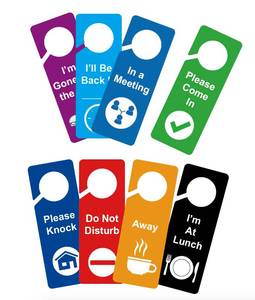lot 10287 image: 8 PCS 3.5x9.5 Door Hanger Tags Sign Office Work in a Meeting Do Not Disturb Away Lunch Double Side Hanger Tags Sign