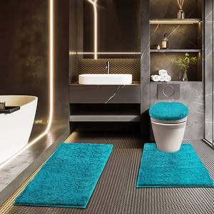 lot 10294 image: Baahrnom Bathroom Rugs Sets 3 Piece with Adjustable Toilet Seat Cover 17.5x 15 Machine Washable Bath Rug Set with TPR Non Slip Rubber Backing Solid Bath Mat Set for Luxury Bathroom Decoration