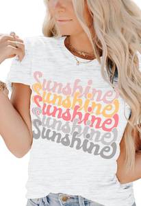 lot 10295 image: INFITTY Women T Shirts Graphic Sunshine Print Short Sleeve Sexy Loose Basic Tees Grey White Size Large