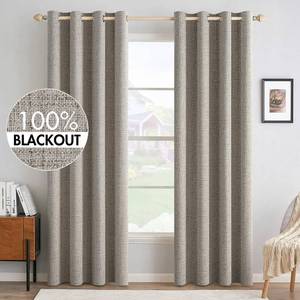 lot 12002 image: MIULEE Linen Curtains 90 Inches Curtains for Bedroom 100% Blackout Thermal Insulated Greige Curtains Grommet Room Darkening Drapes for Living Room Nursery 52x90 Inch (2 Panels)