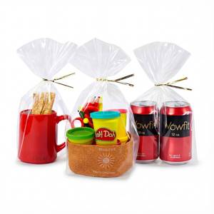 lot 12405 image: Wowfit 50 CT 8x12 Inch Clear Flat Cellophane Treat Bags with 6 Gold Twist Ties, Cello Packaging for Mugs, Dessert, Muffins, Party Favors and Gift Wrapping