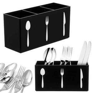 lot 12414 image: YBEATY Cutlery Storage Organizer Silverware Caddy Utensil Holder Countertop Knife Spoon and Fork Organizer Kitchen 3 Section Tableware Storage Box Indoor Outdoor Party Tableware Holder (Black)