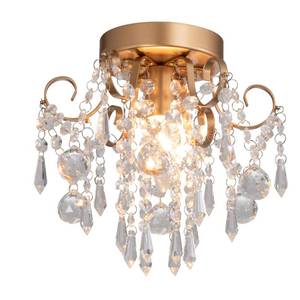 lot 12456 image: Q&S Mini Chandelier Crystal Ceiling Light,Small Flush Mount Gold Light Fixture for Entryway Bedroom Barthroom Hallway Closet E26