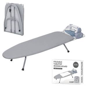 lot 13126 image: ZOES HOMEWARE Ironing Board, Small Iron Board with Iron Rest, Mini Tabletop Ironing Board with Heat-Reflective Cover and 100% Cotton 8mm Thicken Pad, 31.5x11.8x6.2, Silver