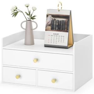 lot 13130 image: Xadgve Bamboo Desk Organizer - Stackable, No Assembly Required, Ideal for OfficeHome Use - Perfect for Toiletries, Stationery, Accessories. (White, Fence three Desk Organizer)