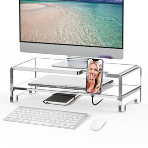 lot 13131 image: Beimu Acrylic Monitor Stand Riser Acrylic Laptop Stand Clear Computer Stand Laptop Riser with Storage Desk Organizer Accessories for Home and Office