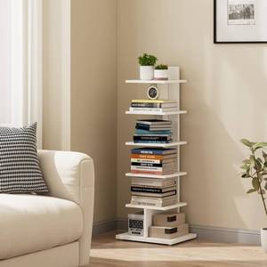 lot 13143 image: TUTOTAK Narrow Bookshelf, 6-Tier Bookcase, Spine Book Shelf for Small Space, Corner Standing Shelf for Living Room, Office, Study, Entryway, White BS06BW016