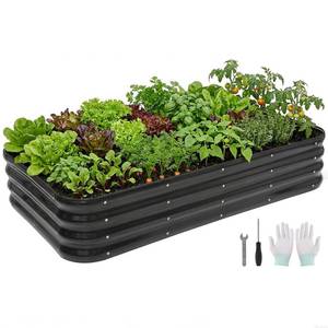 lot 13145 image: BIRDSINYARD Galvanized Raised Garden Bed - Modular Garden Planter Bed Outdoor  Steel Raised Bed Kit with Bracing Rods, Gloves for Gardening Vegetables Fruits and Flowers (5x3x1ft (1Pack) Gray)