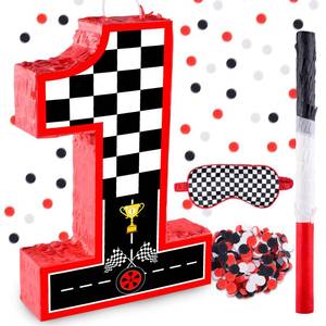 lot 13155 image: 16 Inch Number 2 Race Car Pinata with 16 Inch Pi�ata Stick Blindfold Confetti for Boy Girl Kids 2nd Birthday Party Decorations(2nd)