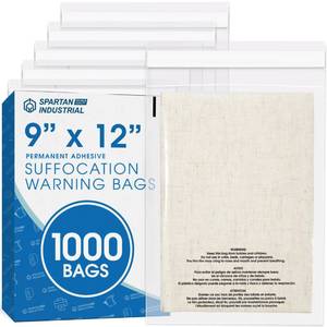 lot 13159 image: Spartan Industrial - 9 X 12 (1000 Count) Self Seal Clear Poly Bags with Suffocation Warning for Packaging, T Shirts - Permanent Adhesive