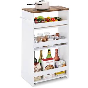 lot 13164 image: TEAMIX 4 Tier White Slim Storage Cart with Handle, 7.9W Slide Out Storage Rolling Utility Cart Mobile Shelving Unit Organizer Trolley for Small Spaces Kitchen Laundry Narrow Places