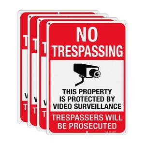 lot 14336 image: T&R Large No Trespassing Private Property Sign Video Surveillance Sign - 14 x 10 InchesRust Free .040 Aluminum Reflective, Weather Resistant, Waterproof, Fade Resistant, 6 Pre-drilled Holes - 4 Pack
