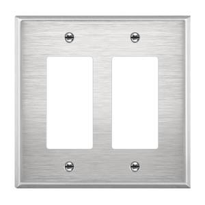 lot 14338 image: ENERLITES Double Decorator Switch Metal Wall Plate, Stainless Steel Outlet Cover, Corrosion Resistant, Stainless Steel 201, Mid-Size 2-Gang 4.88 x 4.92, UL Listed, 7732M, Silver