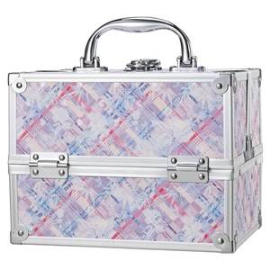 lot 14340 image: FRENESSA Makeup Train Case 8.85 Inch Portable Makeup Case Organizer Cosmetic Box Make Up Box Makeup Organizer Cosmetic Storage Cases with Locking Nail Kit Organizer Small Travel Case Pink Plaid