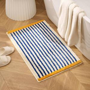 lot 14344 image: GIB Bathroom Rugs Mat 32 x 20, Extra Soft Absorbent Plush Fluffy Bath Rugs, Non-Slip Washable Bath Mats for Bathroom Floor Shower Home Decor Accessories, Blue & White Striped with Yellow Accents