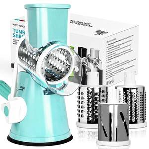 lot 14349 image: X Home Rotary Cheese Grater for Kitchen, Shredder with 3 Interchangeable Blades, Rotary Grater with Handle and Strong Suction Base, for Vegetables, Fruit, Nuts, Easy to Use and Clean, Blue