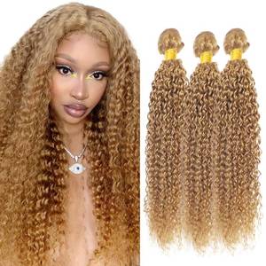 lot 14354 image: Honey Blonde Bundles 27 Kinky Curly 3 Bundles Huma Hair 24 26 28 inch AuokMar Unprocessed Virgin 27 Blonde Bundle Human Hair Extensions 300g