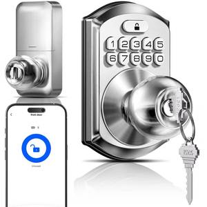 lot 14355 image: TEEHO TE018 Smart Door Knob with Keypad, App Control, Keyless Entry Digtal Door Lock with Handle, Remote Share One-Time Code, Auto Lock, Easy Installation for Front Door, Bedroom, Rental, Satin Nickel