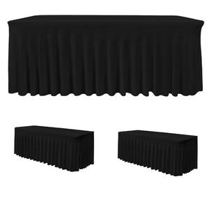 lot 14358 image: HolidayIdeas 2 Pack Spandex Table Skirt for 6 Ft Rectangle Tables, Black Fitted Stretch Tablecloth 30 x 72 Inch, Wrinkle Resistant Ruffle Design for Wedding Banquets, Trade Shows, Parties