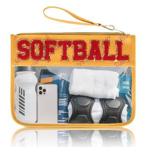 lot 14365 image: Softball Gifts Makeup Bag, Softball Stuff Accessories, Portable Toiletry Storage Bag with Chenille Letter Clear Zipper Toiletry Pouch