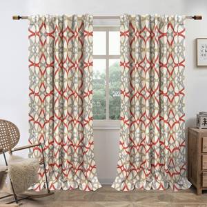 lot 14386 image: DriftAway Alexander Blackout Curtains for Living Room Linen Blend Pattern Match Thermal Insulated Room Darkening Geo Moroccan Mid Century Back Tab Bedroom Drapes 2 Panels 52 x 84 Inch Linen Red