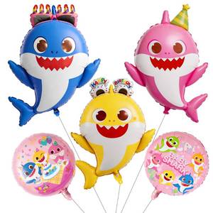 lot 14393 image: PartyWoo Baby Shark Family Foil Balloons 5pcs Baby Shark Family Pink Round Mylar Helium Balloons for Boys and Girls Birthday Decorations Under the Sea Ocean Theme Kids Birthday Party Decorations