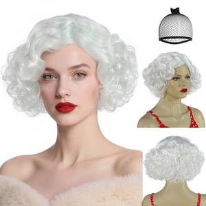 lot 14396 image: ANOGOL Hair Cap Curly Short White Wig Short Platinum Blonde Bob Wigs Curly Wigs for Women 613 Blond Synthetic Hair Wig for Costume Halloween Party 50s 60s Famous Sexy Star Celebrity Cosplay