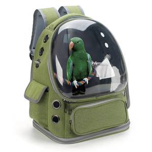 lot 15073 image: Kreachur Bird Backpack Carrier Travel Cage with Perch, Tray and Breathable Clear Window, Bird Travel Cage for Cockatiel Caique Conure Quaker, for Vetting Camping Hiking (Green)