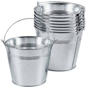 lot 15078 image: OBTANIM 8 Pack Galvanized Metal Buckets with Handle Ice Pails for Plants, Succulents, Party Favors Organizing, Rustic Home Decor or Classrooms Pencil Storage (7 x 5.1 inch)
