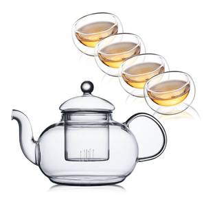 lot 15081 image: CNGLASS Glass Teapot Set,20oz Clear Tea Pot with 4 Double Wall Teacups,Stovetop Safe Tea Kettle,Blooming Loose Leaf Tea Maker Gift,Microwave Dishwasher Safe