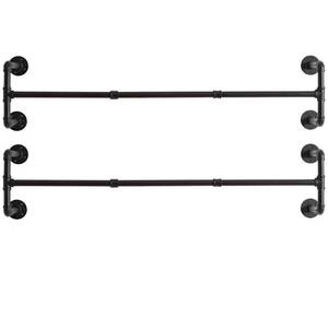 lot 15086 image: IBUYKE Industrial Pipe Clothes Rack Set of 2, 50 Inch Wall Mounted Clothing Rack, Space-Saving Hanging Closet Rod, Heavy Duty Multi-Purpose Garment Rack for Laundry Room(4 Bases), Black TYJ002H-2