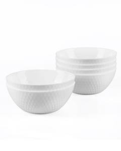 lot 15091 image: LaGlint 20 OZ Max White Opal Glass Cereal Bowl Set of 6, 6 inch Dishwasher & Microwave Safe Round Geometric Faceted Bowls for Kitchen, Salad, Soup and Rice