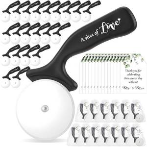 lot 15093 image: Jingmore 50 Set Wedding Party Favor for Guests Include a Slice of Love Stainless Steel Pizza Cutter Thank You Cards and Organza Gift Bags Pizza Cutter Wheels for Bridal Shower Return Gifts