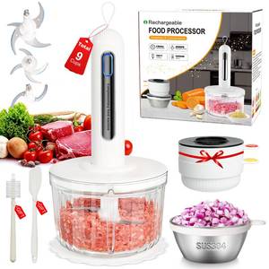 lot 15107 image: Cordless Food Processor 4 Bowls(6.5Cup1.3Cup2x0.6Cup)��800W Pure Copper Motor����3 Sets SUS304 Blades��Meat Grinder-USB Rechargeable Food Chopper for Meat,Garlic,Vegetable,Fruits,Sauces,Baby Food