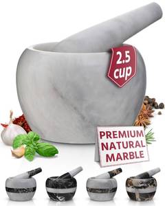lot 15116 image: Gusto Nostro Natural Marble Mortar and Pestle Set  5 Inch - 2.5 Cup Large Mortar Pestle Set for Grinding Herbs, Nuts, Grains  Pesto Grinding and Guacamole Stone Bowl  Marble Spice Crusher