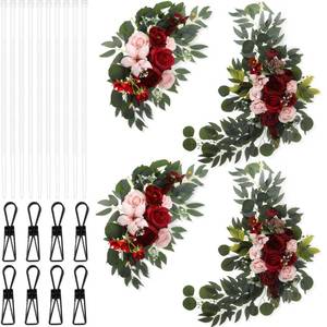 lot 15122 image: Hotop Wedding Arch Flowers Set of 4 Artificial Flower Swag Wedding Faux Floral Swag with 10 Cable Tie and 8 Clip for Party Welcome Signs Ceremony Reception Backdrop Decor(Romantic Burgundy)