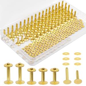 lot 16365 image: JUNESunShine 154 Pcs Brass Rivets - Smooth & Pattern-Free, Pure Copper Rivets & Burrs for Leather Work, Jeans, Jacket, Clothing, Bag, Belt, Strap, Wallets, Craft Fasteners Kit