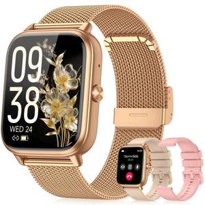 lot 16370 image: paybay Smart Watch for Women Men- 1000mAh Battery AnswerMake Call, Fitness Step Tracker Watch with Sleep MonitorActivity Counter110 Sport Mode for Andriod iPhone iOS Compatible - 3 Straps, Golden
