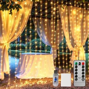 lot 16392 image: Brightown 600 LED Curtain String Lights, 20 FT Hanging Fairy Lights with Remote, 8 Modes, Waterproof Window Lights for Bedroom Backdrop Wedding Outdoor Christmas Party, Warm White