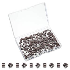 lot 16403 image: 200 Pcs 5mm Silicone Hair Extensions Beads, Professional Brown Lined Micro Ring Beads for I Tip Hair Extensions