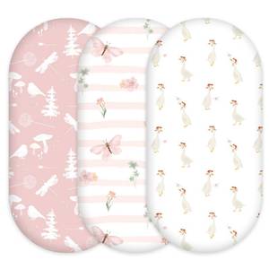 lot 16412 image: Civarua Kids 3-Pack Organic Bassinet Sheets for Girls Stretch, Soft Cozy Fitted Bassinet Mattress Sheet (32 x 16) Universal Fit for Hourglass, Oval, & Rectangle Mattresses Pink Butterfly