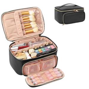 lot 16417 image: OCHEAL Makeup Bag, Multifunctional Make Up Bags with Zipper Pouch Large Compact Makeup Bag Organizer for Women Girls Cosmetics Toiletry Brushes Storage Makeup Case with Handle Divider-Black